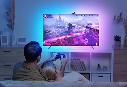 TV LED Backlights with Camera, Wi-Fi TV Backlights for 55-65 inch TVs PC, Compatible with Alexa & Google Assistant, App Control, Music Sync TV Lights, Adapter