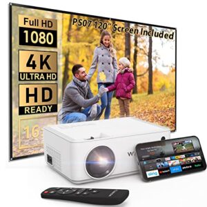 WiFi Bluetooth Projector with 120 inch Projector Screen, WEWATCH 8500L Portable Movie Projector for Home Outdoor, 1080P Video and 260" Display Supported, Use with TV Stick, HDMI, iOS, Android
