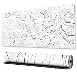 ovenbird large gaming mouse pad with stitched edges, minimalist topographic map desk mat, extended xl mousepad with anti-slip base, cool desk pad for keyboard and mouse, 31.5 x 11.8 in, white