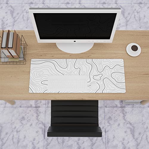 Ovenbird Large Gaming Mouse Pad with Stitched Edges, Minimalist Topographic Map Desk Mat, Extended XL Mousepad with Anti-Slip Base, Cool Desk Pad for Keyboard and Mouse, 31.5 x 11.8 in, White