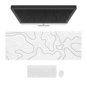 Ovenbird Large Gaming Mouse Pad with Stitched Edges, Minimalist Topographic Map Desk Mat, Extended XL Mousepad with Anti-Slip Base, Cool Desk Pad for Keyboard and Mouse, 31.5 x 11.8 in, White