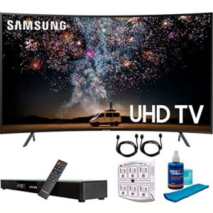 samsung un65ru7300 65″ ru7300 hdr 4k uhd smart curved led tv with home theater surround sound 31″ soundbar bundle includes screen cleaner + 6-outlet surge adapter + 2x hdmi cable black