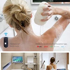 IP66 Waterproof Touch Screen Mirror TV for Bathroom Shower With Swivel Bracket For Wall Mount, Support 360° Rotation 500 nits High Brightness Full HD 1080P LED Built-in Android OS WiFi/LAN/USB/BT/HDMI