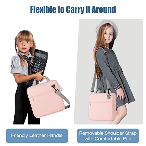 MoKo Zipper Binder, 3 Ring 2 inch Binder with Zipper,500 Sheet Capacity Multi-Pocket School Binder for Middle School, Handle and Shoulder Strap Included, Pink & Gray