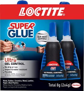 loctite super glue ultra gel control, clear superglue for plastic, wood, metal, crafts, & repair, cyanoacrylate adhesive instant glue, quick dry – 0.14 fl oz bottle, pack of 2