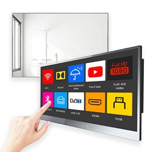 elecsung 22 inch smart tv for bathroom mirror ip66 waterproof full hd with wi-fi and bluetooth (atsc) tuner (full screen touch panel+android 7.1)