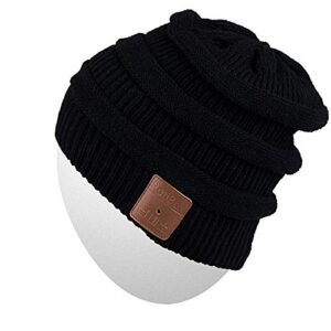 Rotibox Winter Bluetooth Beanie Hat Fashional Double Knit Skully Cap w/Wireless Stereo Headphone Speakerphone Mic for Outdoor Sports Running Skating Hiking Camping - Black