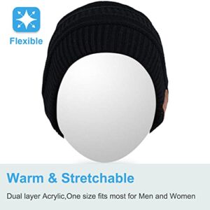 Rotibox Winter Bluetooth Beanie Hat Fashional Double Knit Skully Cap w/Wireless Stereo Headphone Speakerphone Mic for Outdoor Sports Running Skating Hiking Camping - Black
