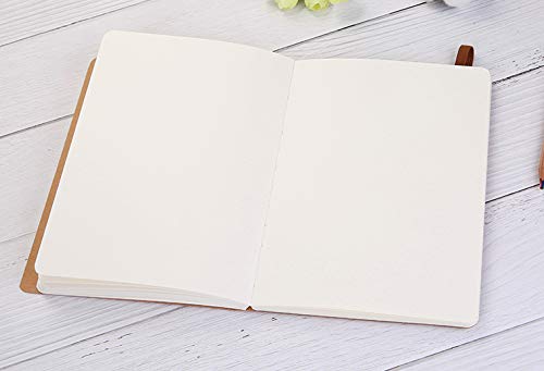 CooLeathor A5 Blank Notebook - 5.8 x 8.25 Inches Hard Kraft Cover Sketch Book with Elastic Closure, 80 Sheets / 160 Pages, Thick 100gsm Paper, Great for Sketching, Writing and Journal Refill