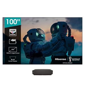 hisense 100l5g-dlt100b 4k uhd ultra-short throw laser tv 100″ high gain alr screen, 2700 lumens, compatible with dolby atmos, google assistant and chromecast built-in, compatible with alexa