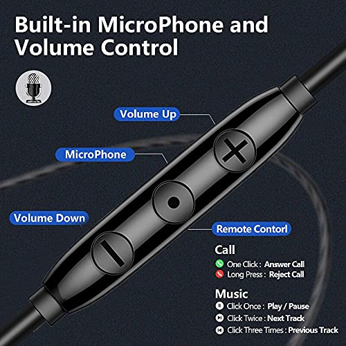 BACKWIN Wired in-Ear Headphones with Mic Volume Control Noise Cancelling Earbuds with Microphone Powerful Bass Earphones 3.5mm Jack for iOS Android Smartphones (Black)