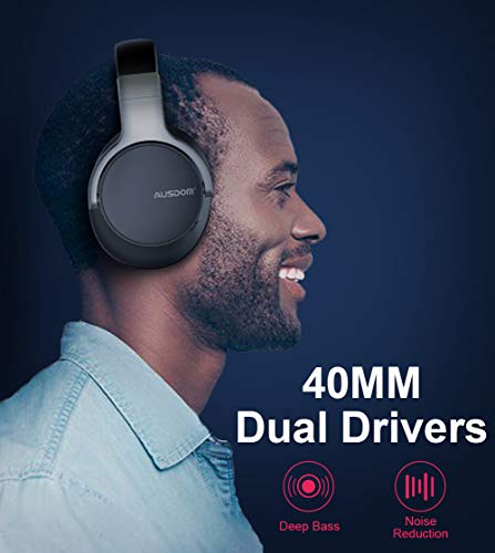 Active Noise Cancelling Bluetooth Headphones, Ausdom ANC8 Over Ear Wireless Headphones Wired Headsets with Microphone, 30H Playtime Comfortable for Travel Work TV PC Computer Cellphone Music – Black