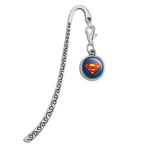 superman classic s shield logo metal bookmark page marker with charm