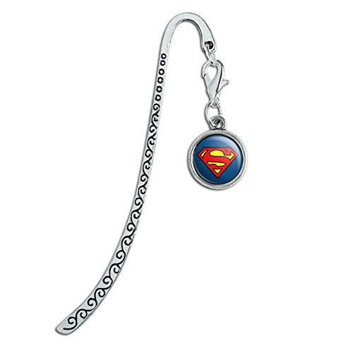 Superman Classic S Shield Logo Metal Bookmark Page Marker with Charm