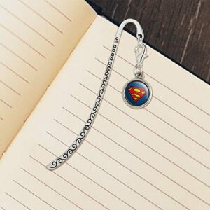 Superman Classic S Shield Logo Metal Bookmark Page Marker with Charm