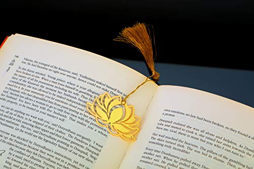 ADORAA's Floral Lotus Golden Brass Metal Bookmark with Golden Tassel - Perfect Gift for Friends & Family