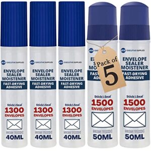 envelope moistener sealer with adhesive,dab n seal, stamp and letter glue licker, fast drying, non toxic,ideal for envelopes,stamps,letters. seals upto 6900 units, 5 pack, by executive supplies