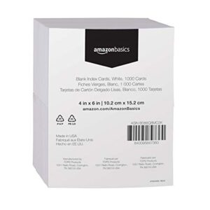 Amazon Basics Blank Index Cards, 4" x 6", White, 1000 Cards