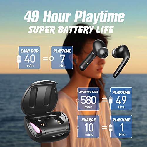 DUVOSS Bluetooth 5.3 Wireless Earbuds, Noise Cancelling Deep Bass Sound 49H Playtime Waterproof with Microphone in-Ear Stereo Headphones, Touch Bluetooth Sport & Gaming Ear Buds for iPhone Android PC