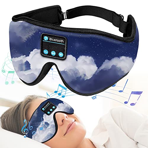 Sleep Headphones, Sleep Mask with Bluetooth Music Headphones 3D Eye Mask,Cotton Sleeping Headphones for Side Sleepers with Adjustable Ultra Thin Stereo, Gift for Women Gadgets for Men (Sky)