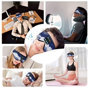 Sleep Headphones, Sleep Mask with Bluetooth Music Headphones 3D Eye Mask,Cotton Sleeping Headphones for Side Sleepers with Adjustable Ultra Thin Stereo, Gift for Women Gadgets for Men (Sky)