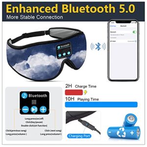 Sleep Headphones, Sleep Mask with Bluetooth Music Headphones 3D Eye Mask,Cotton Sleeping Headphones for Side Sleepers with Adjustable Ultra Thin Stereo, Gift for Women Gadgets for Men (Sky)