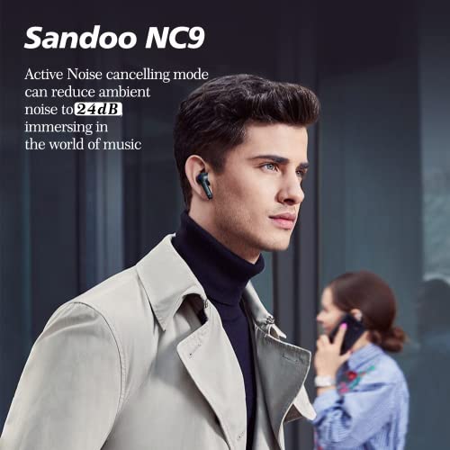 sandoo Bluetooth 5.2 ANC Earphones AI ENC Tech for Calls Transparency Mode Type-C Quick Charge 24 Hours Playtime Active Noise Cancelling Technology Wireless Earbuds NC9