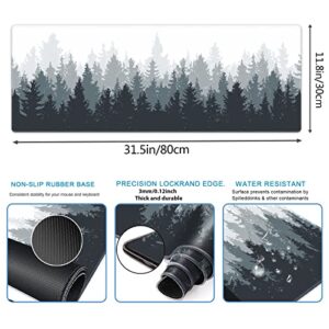 Galdas Gaming Mouse Pad Forest Background Pattern XXL XL Large Mouse Pad Mat Long Extended Mousepad Desk Pad Non-Slip Rubber Mice Pads Stitched Edges Thin Pad (31.5x11.8x0.12 Inch)-Tree