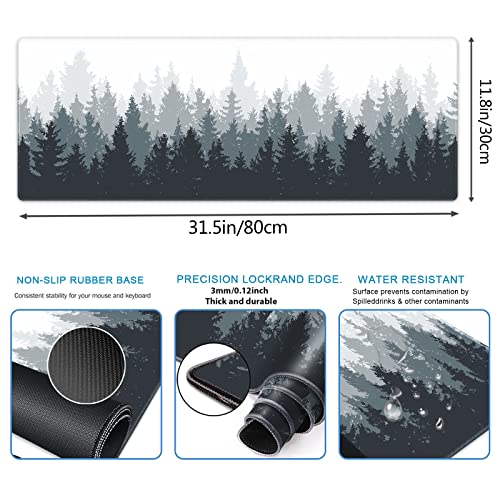 Galdas Gaming Mouse Pad Forest Background Pattern XXL XL Large Mouse Pad Mat Long Extended Mousepad Desk Pad Non-Slip Rubber Mice Pads Stitched Edges Thin Pad (31.5x11.8x0.12 Inch)-Tree