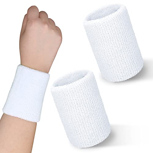 PAFUWEI White Sweatband Wristbands, 2 Pieces Elastic Cotton Sports Wristbands for Men&Women, Absorbent Black Sports Wristbands for Basketball, Baseball,Football,Tennis,Running Sport(8x10cm)