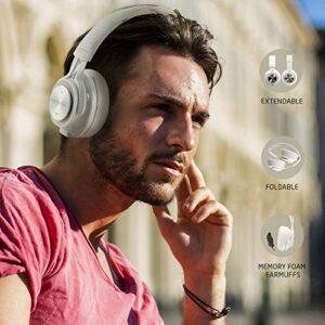 PowerLocus P3 Wireless Bluetooth Headphones Over-Ear, [40h Playtime, Bluetooth 5.0] Foldable Stereo Wireless/Wired Headphone Over Ear with Mic Deep Bass Headset for iOS/Android/Laptop/PC/TV - White