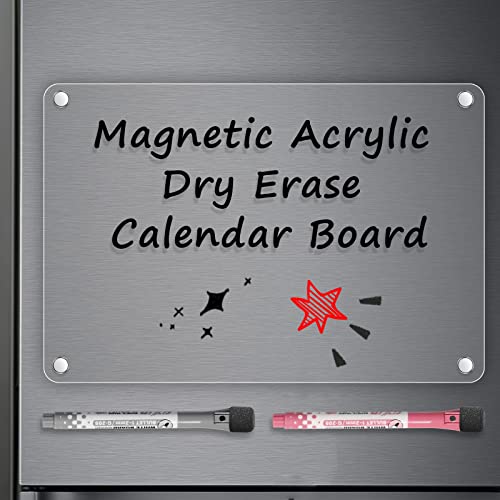 Acrylic Dry Erase Board for Refrigerator, 12x8 Inches Small Note Board for Fridge, Easy to Write and Clean Dry Erase Board for Reusable, Includes 2 Dry Erase Markers (Clear)