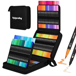 Eglyenlky Dual Brush Pens, Markers for Adult Coloring - 100 Colors Dual Tip Brush Pens with Fine Tip and Brush Tip for Adult Kids Drawing Lettering Calligraphy Sketching Christmas Gift (Black Set)