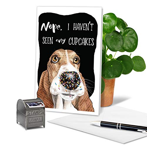 NobleWorks - 1 Funny Animal Birthday Card with Envelope - Cute Card for Birthdays - Dog Antics Sprinkle Nose C3639ABDG