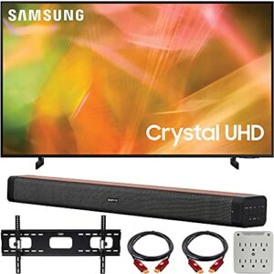 samsung un43au8000 43 inch 4k crystal uhd smart led tv bundle with deco home 60w 2.0 channel soundbar, 37-70 inch tv wall mount bracket bundle and 6-outlet surge adapter