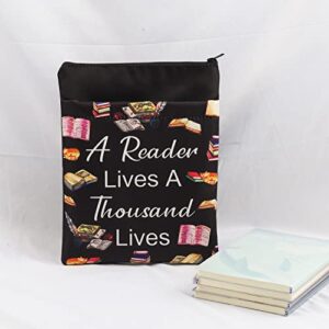 BNQL Book Cover for Book Lovers Book Sleeve with Zipper Paperback Book Protector Sleeve A Reader Lives a Thousand Lives Gifts (A Reader Lives a Thousand Lives)