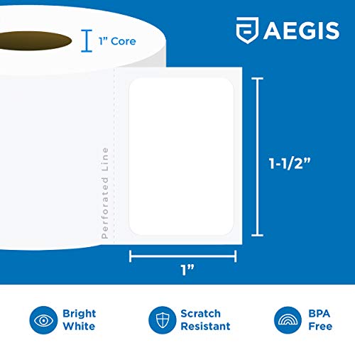 Aegis Adhesives - 1 ½” X 1” Direct Thermal Labels, Perforated & Compatible with Rollo, Zebra, & Other Desktop Label Printers (12 Rolls, 1300/Roll)