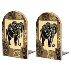 pack of 2 bookend elephants non-slip book stand wooden bookshelf books holder for home desk office library
