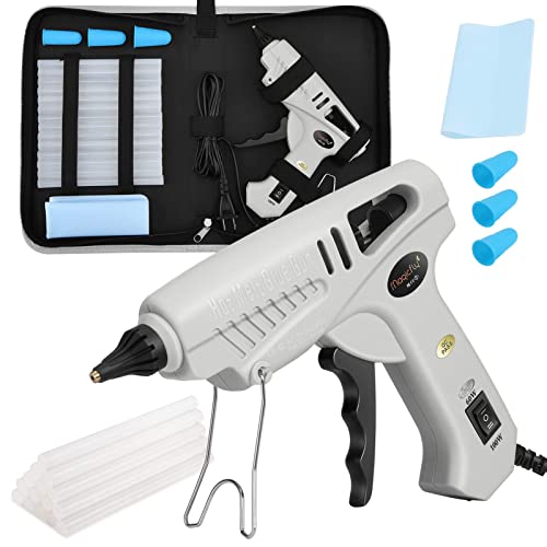 Magicfly 60/100W Hot Glue Gun Full Size with Carry Bag and 15 Pcs Hot Glue Sticks (0.43X5.9inch), Dual Power High Temp Melt Glue Gun Kit for DIY Arts Craft Projects, Home Quick Repairs, Gray