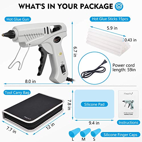 Magicfly 60/100W Hot Glue Gun Full Size with Carry Bag and 15 Pcs Hot Glue Sticks (0.43X5.9inch), Dual Power High Temp Melt Glue Gun Kit for DIY Arts Craft Projects, Home Quick Repairs, Gray