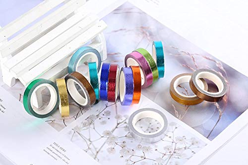 30 Rolls Washi Tape,Multi-Colored & Gold Metallic Washi Masking Tape - 8mm x 4m Rainbow Paper Tape for DIY Crafts (Mix)