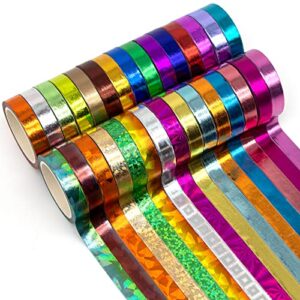 30 Rolls Washi Tape,Multi-Colored & Gold Metallic Washi Masking Tape - 8mm x 4m Rainbow Paper Tape for DIY Crafts (Mix)