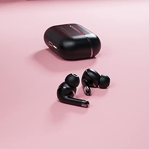 Happy Plugs Air 1 ANC – Premium Quality True Wireless Bluetooth Earbuds – Charging Case & Built-in Microphones – Excellent Active Noise Cancelling – 38 Hours Battery Life - Black