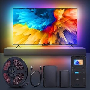 hdmi sync tv led backlights, immersion tv strip lights with hdmi 2.0 sync box, sync with tv and music, 4k hdr support, work with alexa & google assistant, app control rope lights for 55-65” tv pc