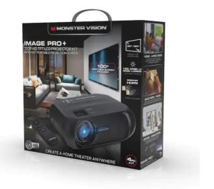 monster image pro 720 hd extra-bright lcd projector, 2000 lumens, projects up to 16ft, max resolution: 1080 hd, universal image/audio/video support, av/usb/hdmi/sd input
