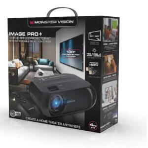 Monster Image Pro 720 HD Extra-Bright LCD Projector, 2000 Lumens, Projects Up to 16ft, Max Resolution: 1080 HD, Universal Image/Audio/Video Support, AV/USB/HDMI/SD Input