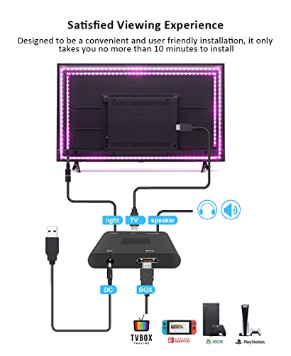 TV LED Backlight Kit and HDMI Sync Box, led tv Backlight for 65 inch TV, sync with Music, tv and Games can tv Lights That Change with tv, Smart Phone app Control, LED for Bedroom, TV, Room DIY LED