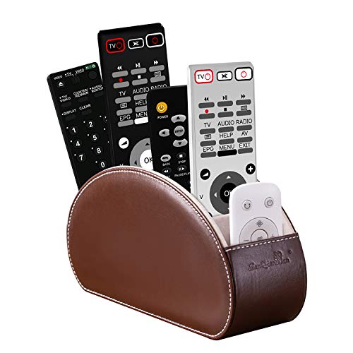 Tv Remote Control Holders Organizer Box with 5 Compartment PU Leather Multi-functional Office Organization and Storage Caddy Store Tv Remote Holders,Brush,Pencil,Glasses and Media Player (Nut brown)