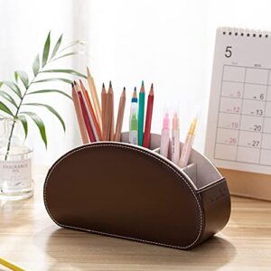 Tv Remote Control Holders Organizer Box with 5 Compartment PU Leather Multi-functional Office Organization and Storage Caddy Store Tv Remote Holders,Brush,Pencil,Glasses and Media Player (Nut brown)