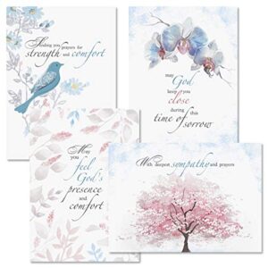 sympathy comfort faith cards with scripture – set of 8 (4 designs), large 5″ x 7″, religious sympathy cards with sentiments inside, white envelopes